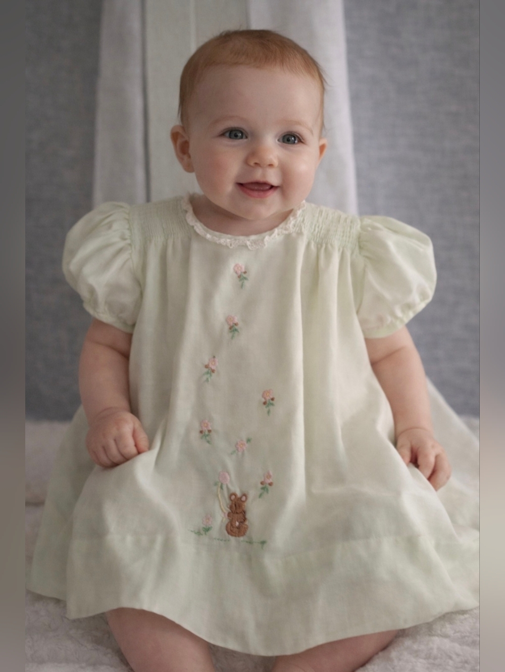 Vintage Nannette Baby Girl Embroidered Smocked Dress 6-9m